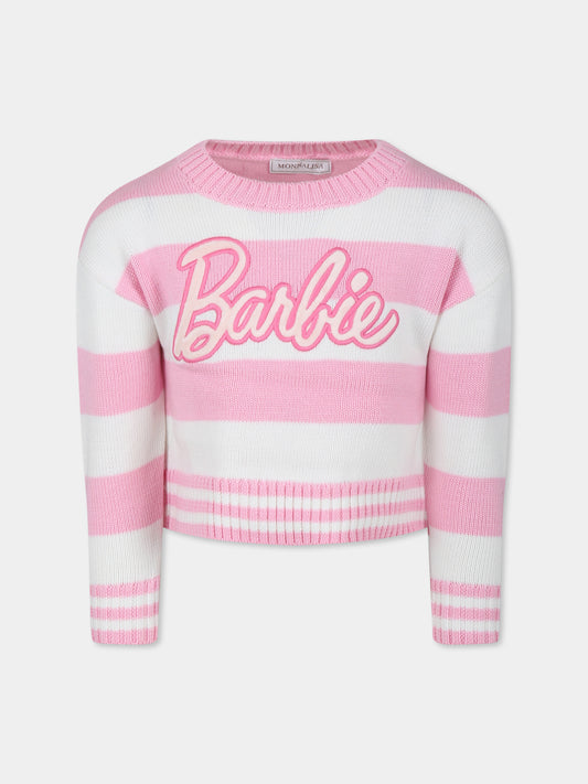 Maglione rosa per bambina con scritta Barbie,Monnalisa,19D647 4091 0190