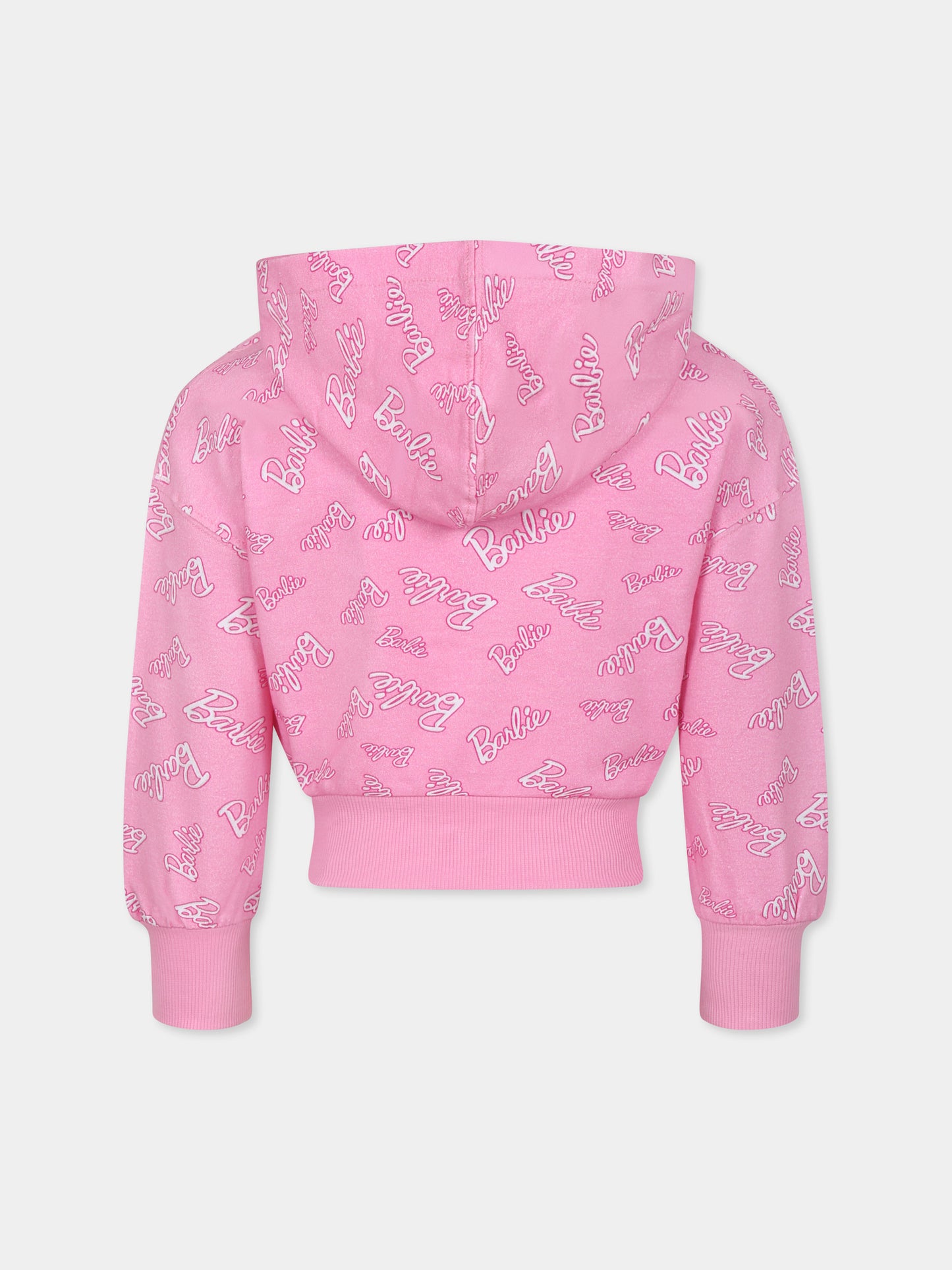 Felpa crop rosa per bambina con scritta Barbie all over,Monnalisa,19D820 4772 0093