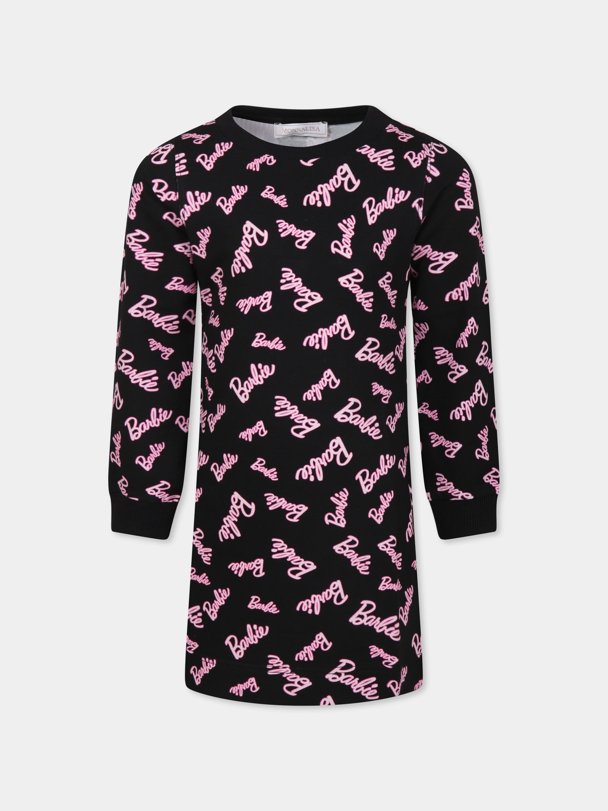 Vestito nero per bambina con scritta Barbie all over,Monnalisa,19D930 4772 0050