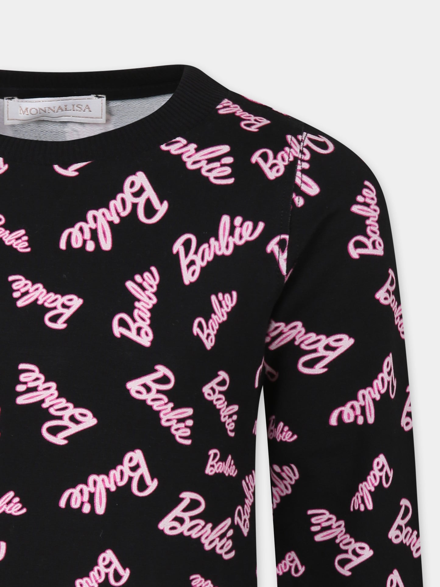 Vestito nero per bambina con scritta Barbie all over,Monnalisa,19D930 4772 0050