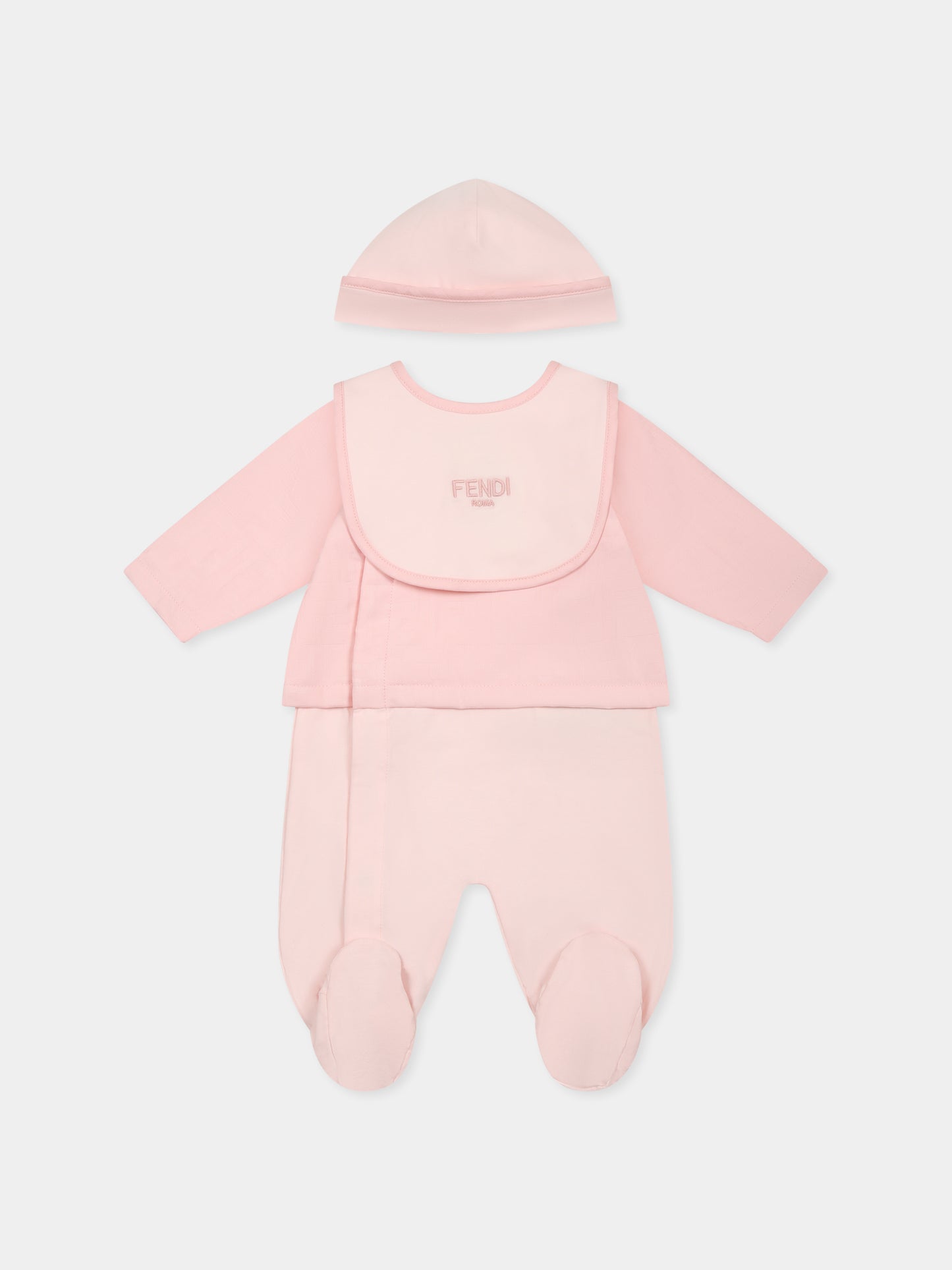 Ensemble combinaison rose pour bébé fille avec FF