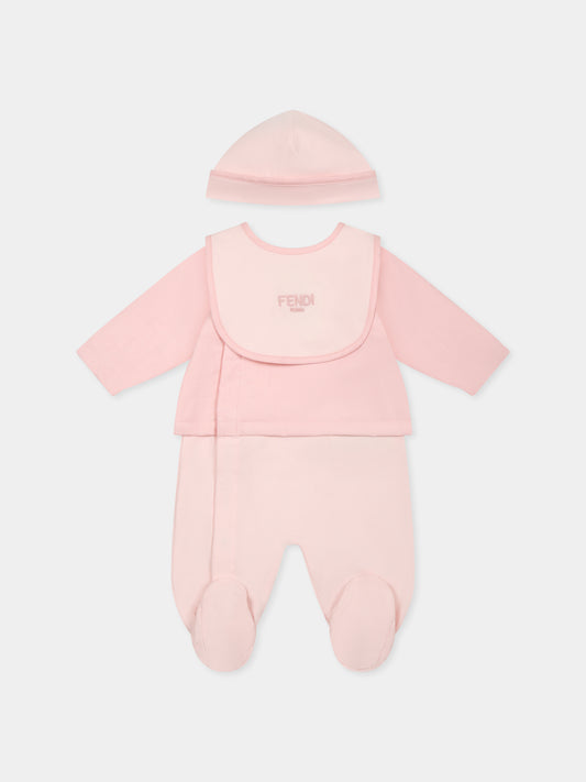 Ensemble combinaison rose pour bébé fille avec FF