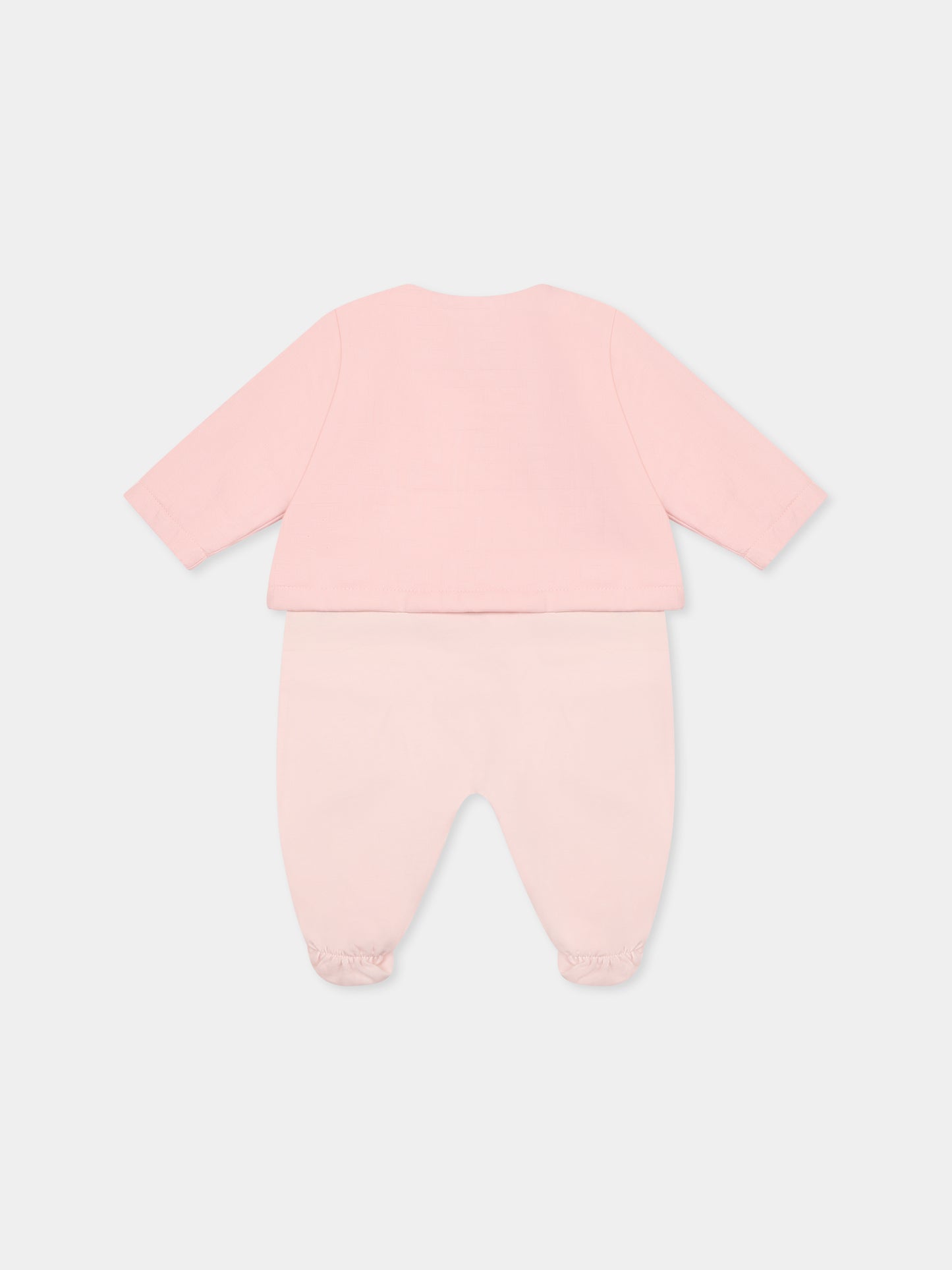 Ensemble combinaison rose pour bébé fille avec FF