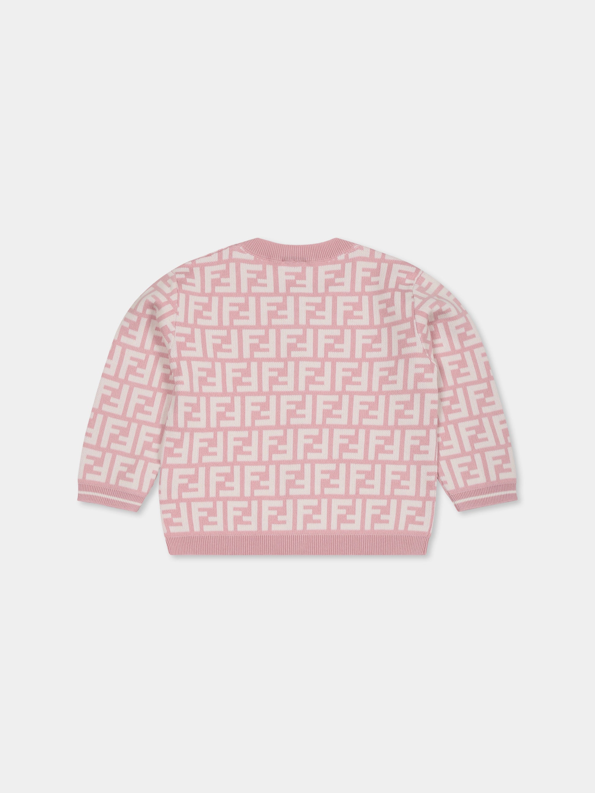 Cardigan rosa per neonata con iconica FF all over,Fendi Kids,BFG080 AQUH F1R4T