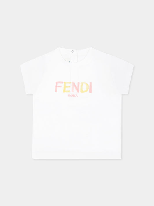 T-shirt blanc pour bébé fille avec logo