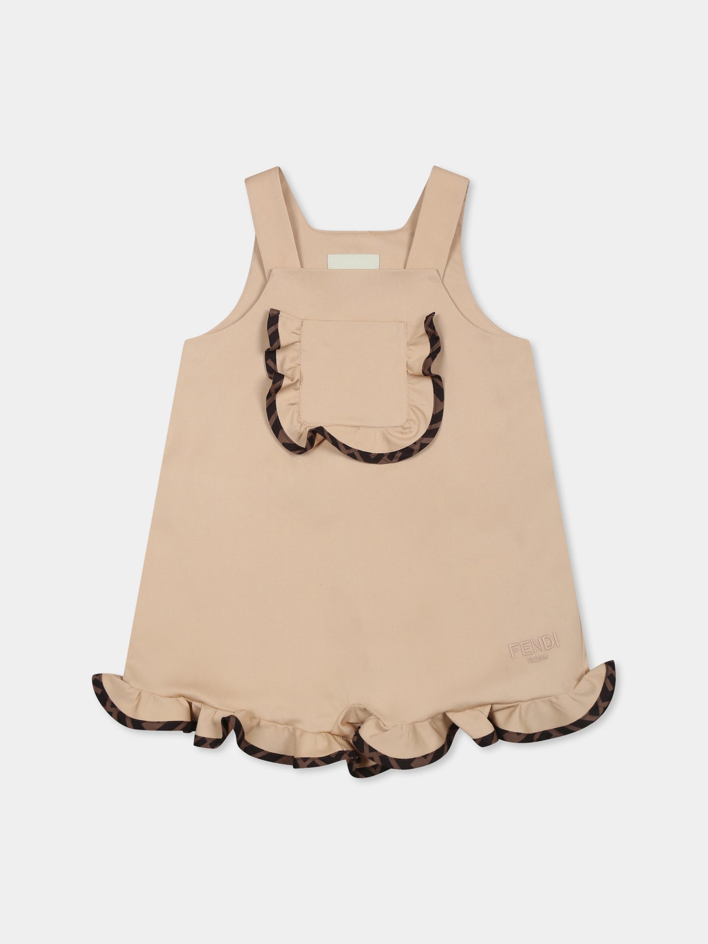 Salopette beige per neonata con FF,Fendi Kids,BFL087 ADEH F1P2P