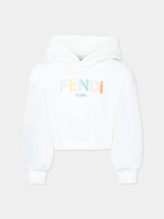 Sweat court blanc pour fille avec logo