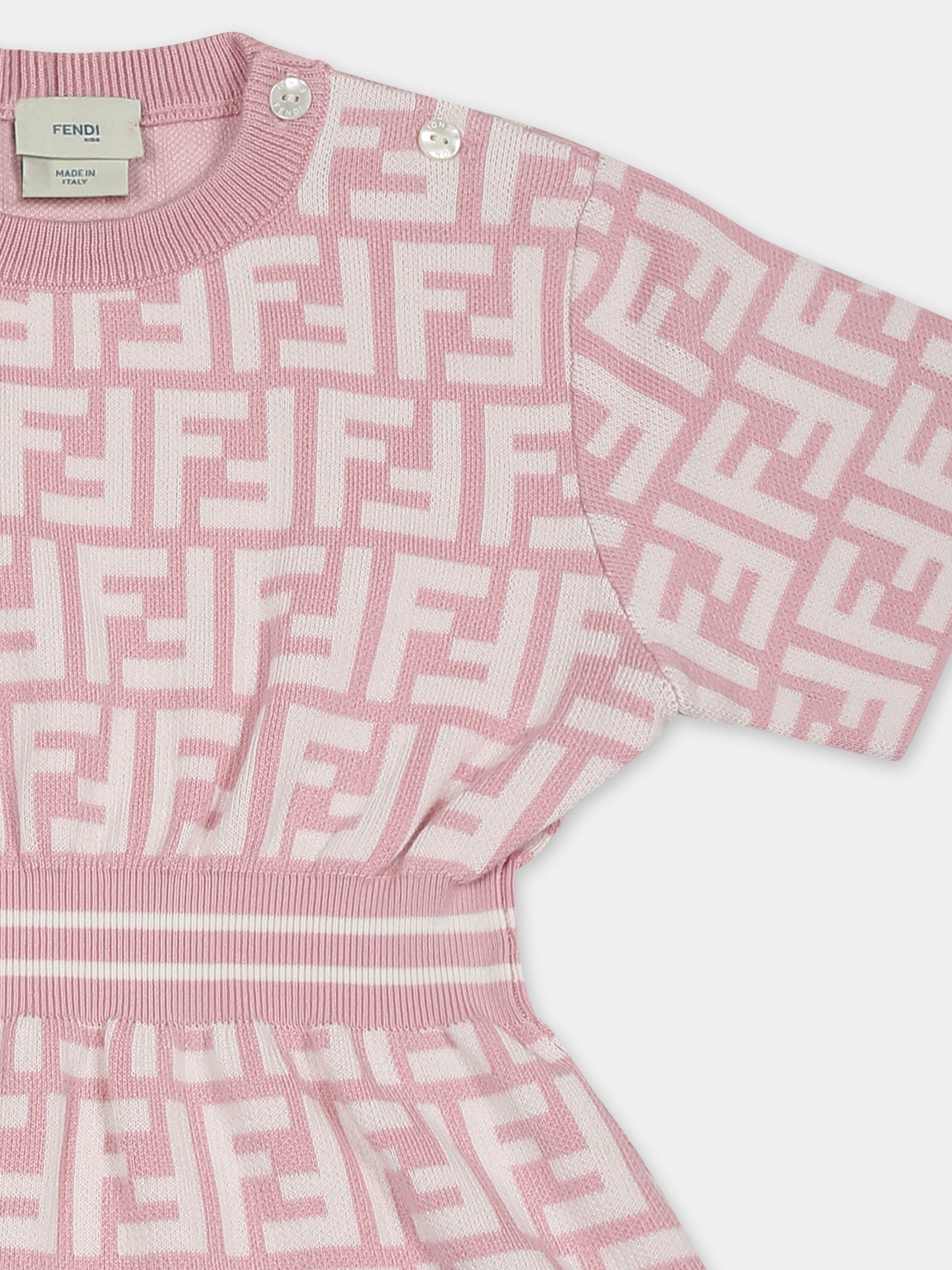 Vestito rosa per neonata con iconica FF all over,Fendi Kids,BFG081 AQUH F1R4T