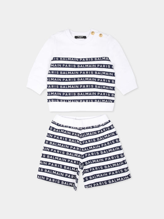 Completo bianco per neonato con logo,Balmain Kids,BU3560 Z1909 100BL