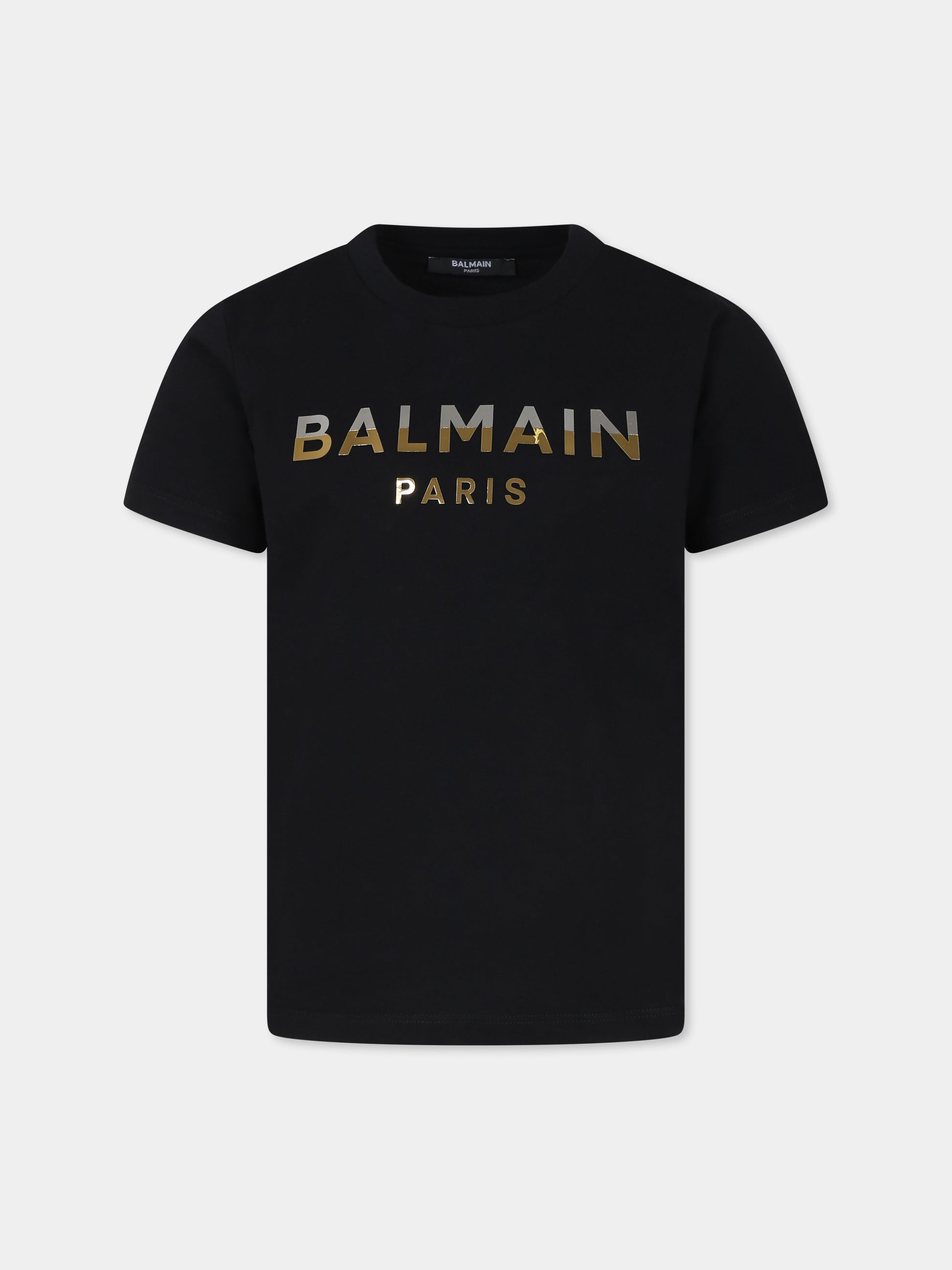 T-shirt nera per bambini con logo,Balmain Kids,BU8R01 Z0057 930