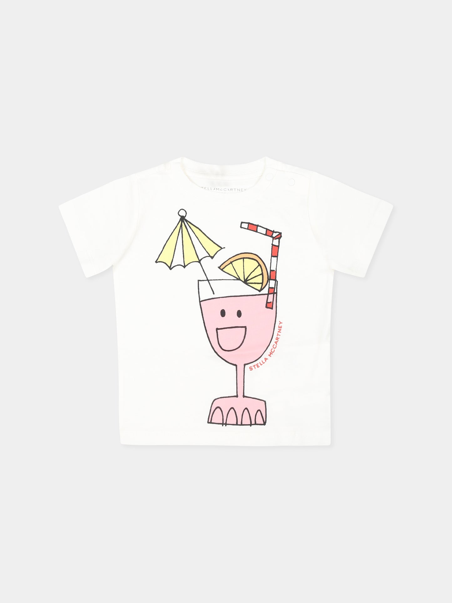 T-shirt avorio per neonata con stampa cocktail,Stella Mccartney Kids,TU8011 Z0434 101