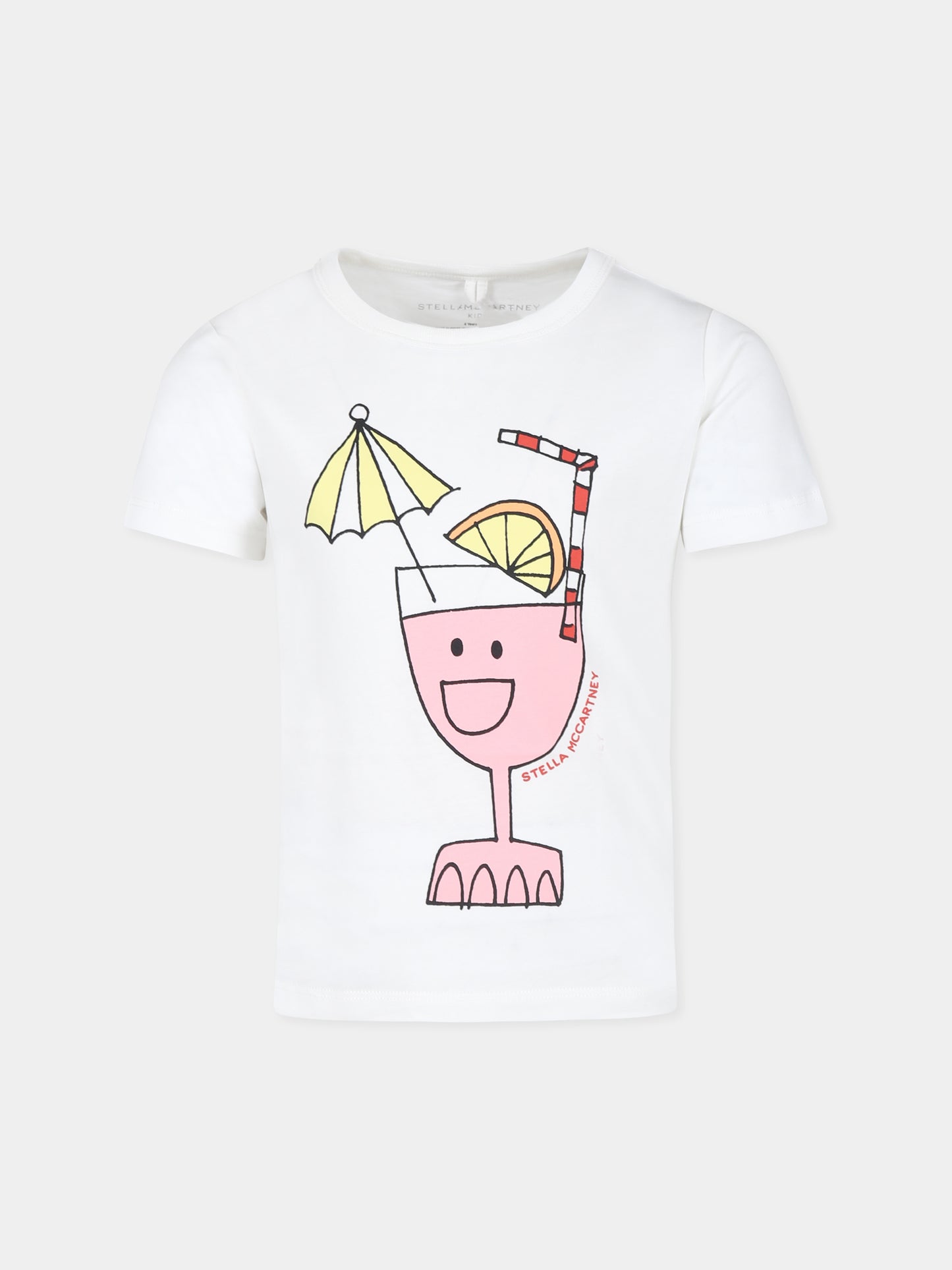 T-shirt avorio per bambina con stampa cocktail,Stella Mccartney Kids,TU8C51 Z0434 101