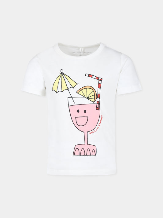 T-shirt avorio per bambina con stampa cocktail,Stella Mccartney Kids,TU8C51 Z0434 101