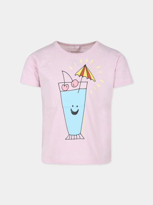 T-shirt rosa per bambina con stampa cocktail,Stella Mccartney Kids,TU8C61 Z0434 50H