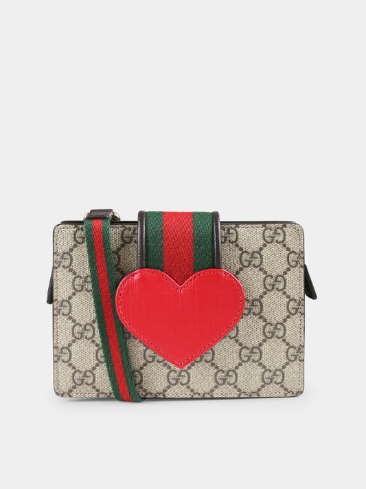 Borsa beige per bambina con dettaglio Web e cuore,Gucci Kids,793830 KAAAP 9751