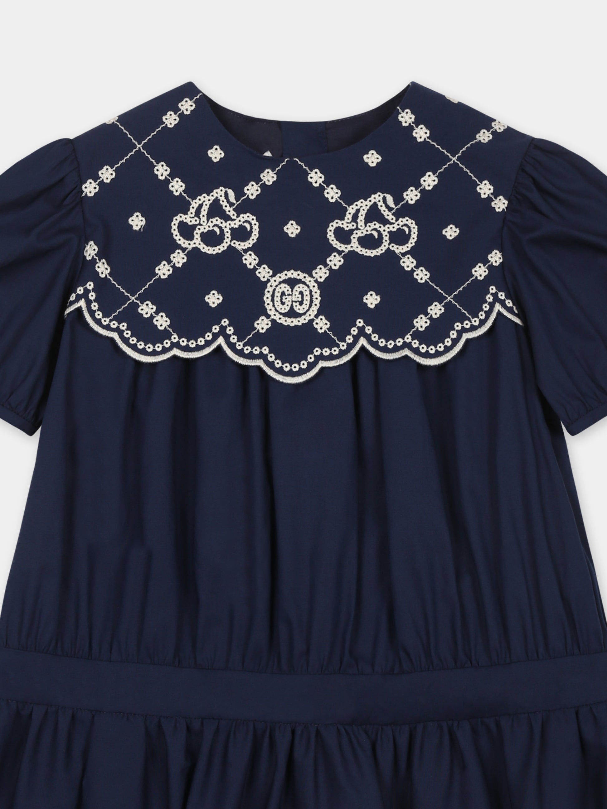 Vestito blu per neonata con ricamo ciliegie GG,Gucci Kids,808188 Z7AC1 4020