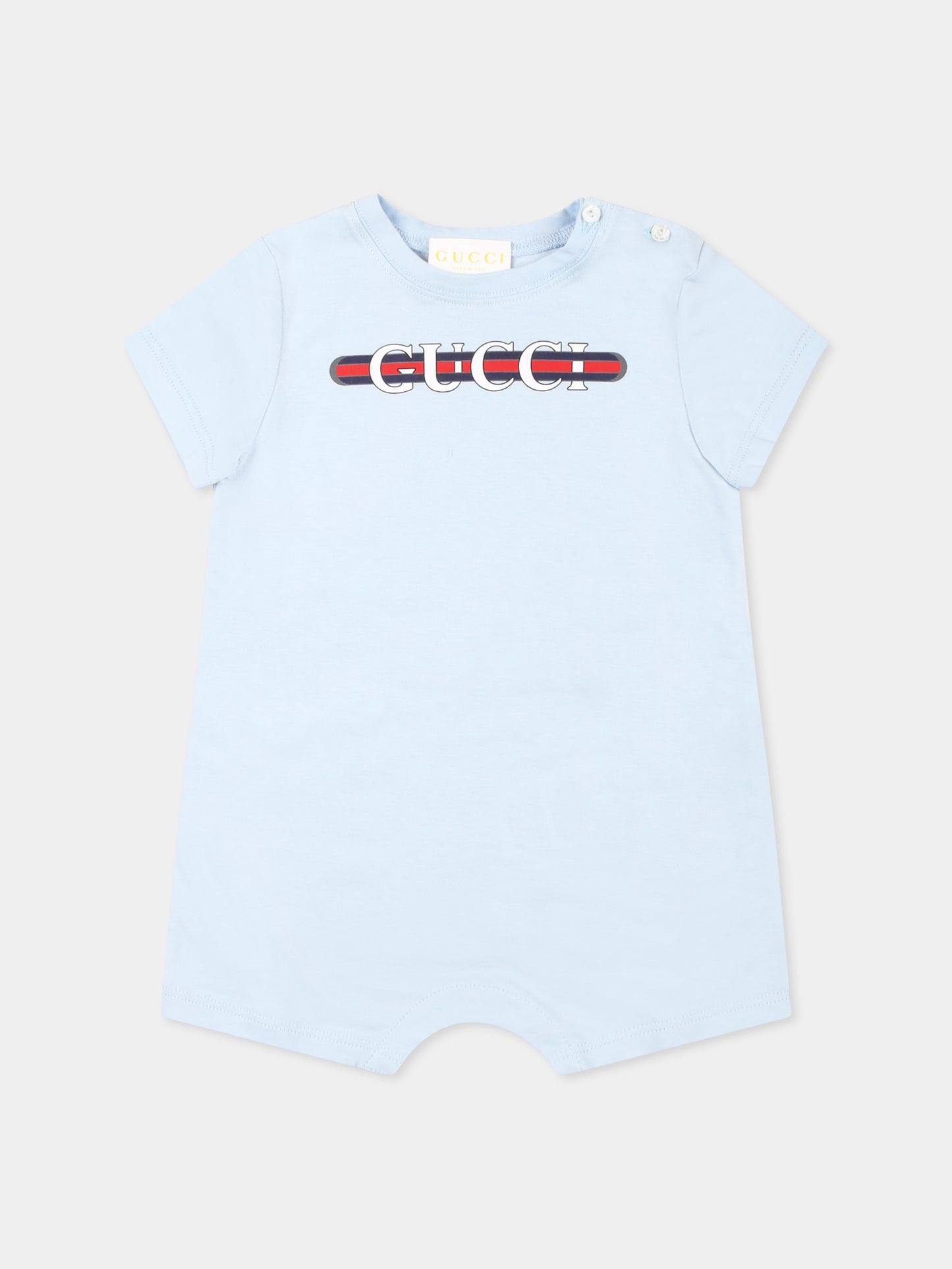 Ensemble barboteuse bleu clair pour bébé garçon avec logo