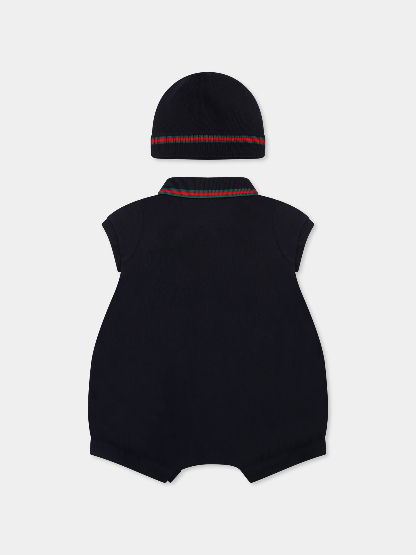 Set pagliaccetto blu per neonato con dettaglio Web,Gucci Kids,810978 XJGXV 4306