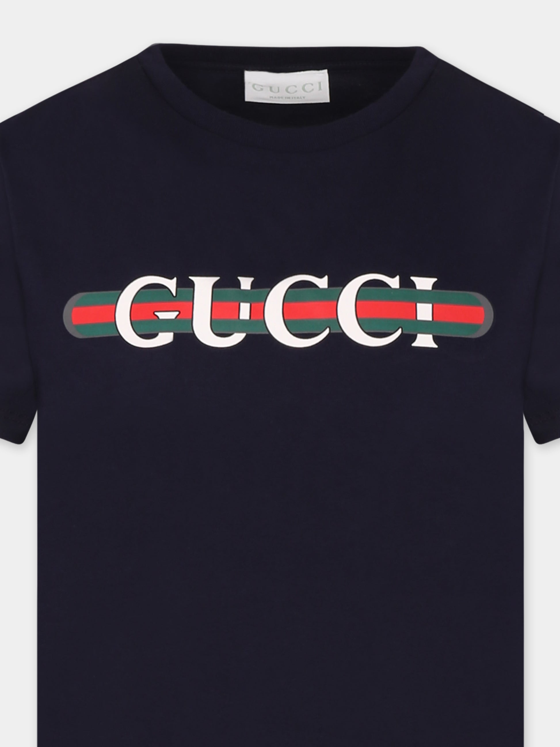 T-shirt blu per bambini con logo,Gucci Kids,561651 XJGPI 4392