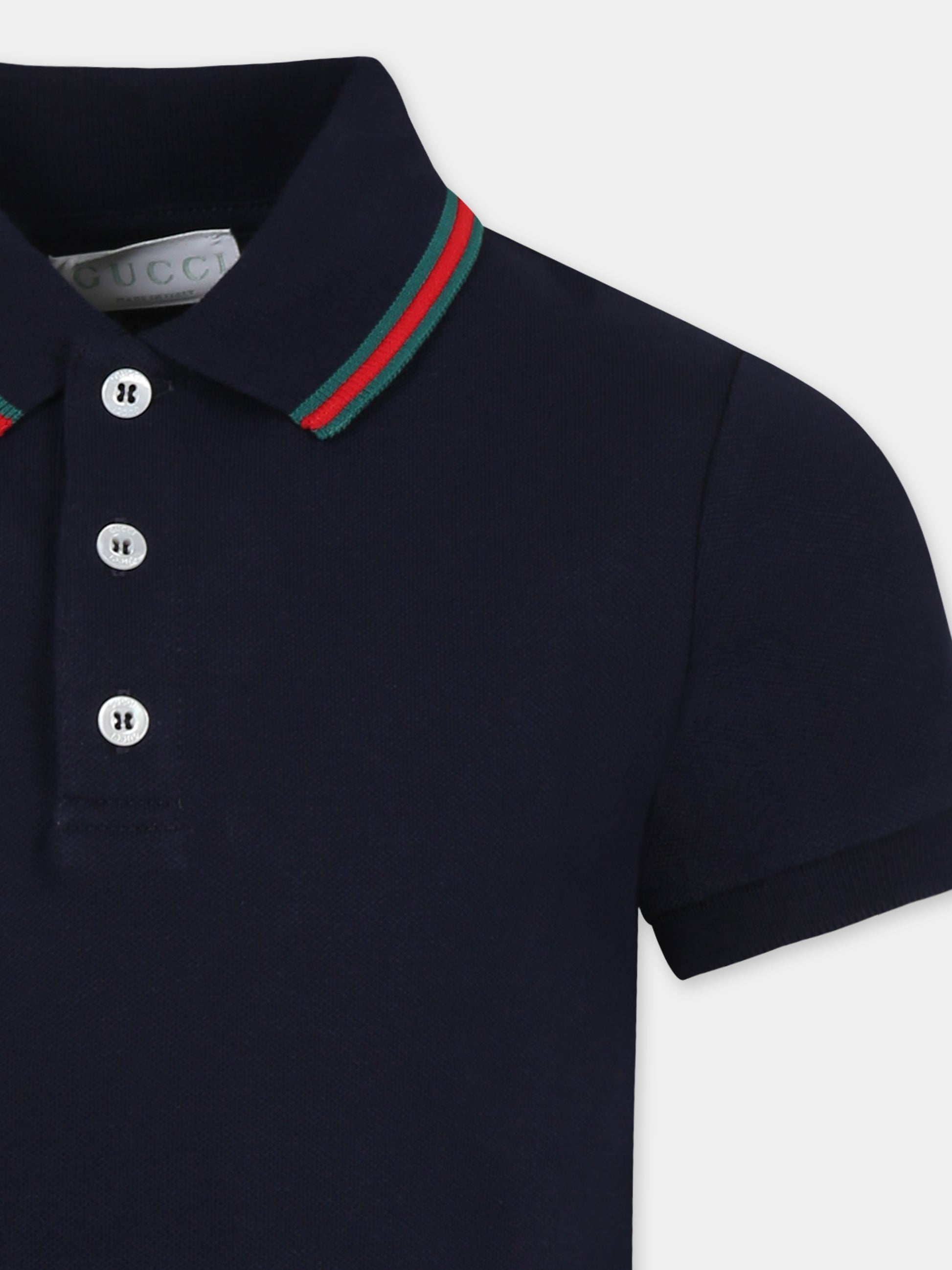 Polo blu per bambino con dettaglio Web,Gucci Kids,805405 XJGXV 4306