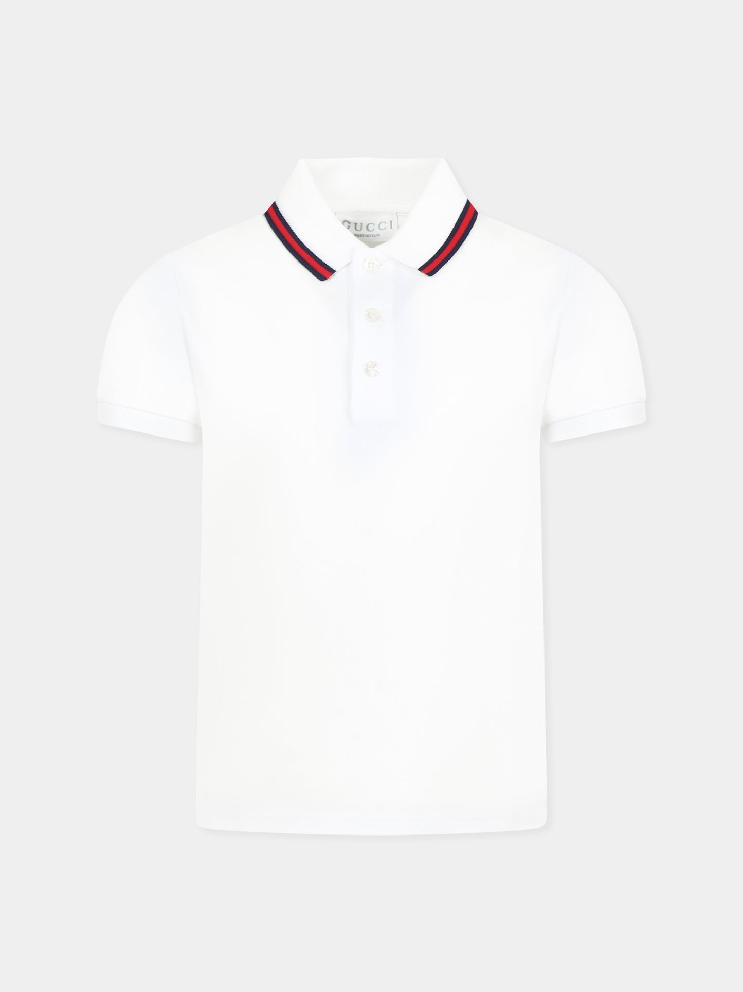 Polo bianca per bambino con dettaglio Web,Gucci Kids,805405 XJGXV 9250