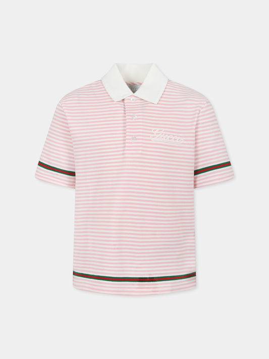 Polo rosa per bambina con logo e dettaglio Web,Gucci Kids,805408 XJGXY 9025