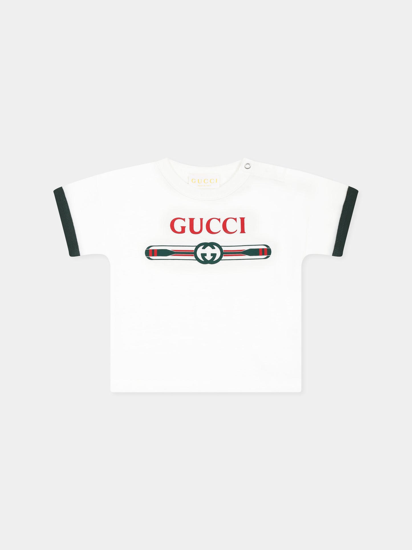 T-shirt bianca per neonato con logo Gucci e remi,Gucci Kids,548140 XJGY3 9214