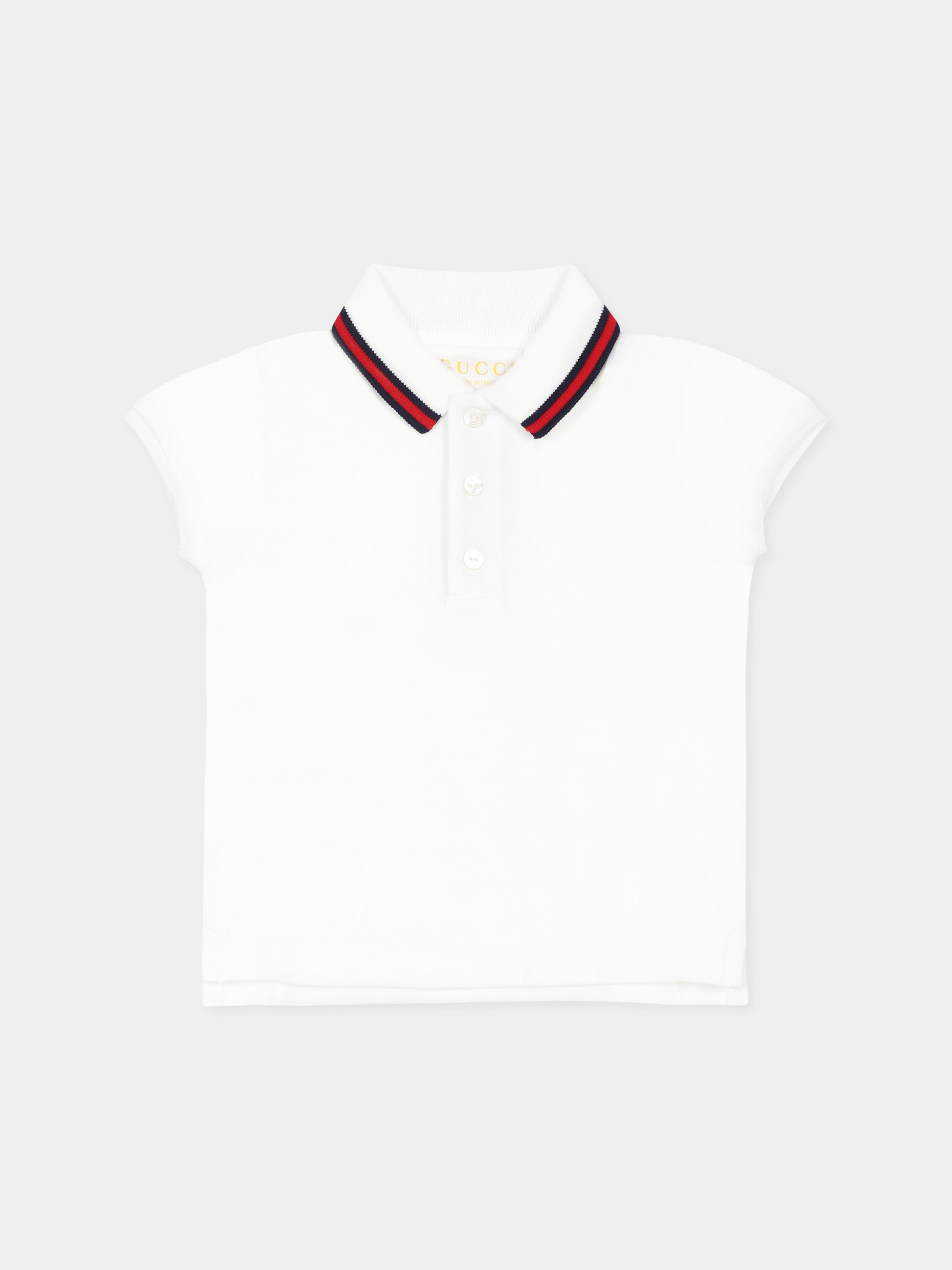 Polo bianca per neonato con dettaglio Web,Gucci Kids,805415 XJGXV 9250