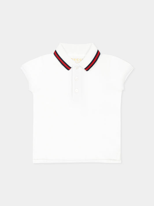 Polo bianca per neonato con dettaglio Web,Gucci Kids,805415 XJGXV 9250