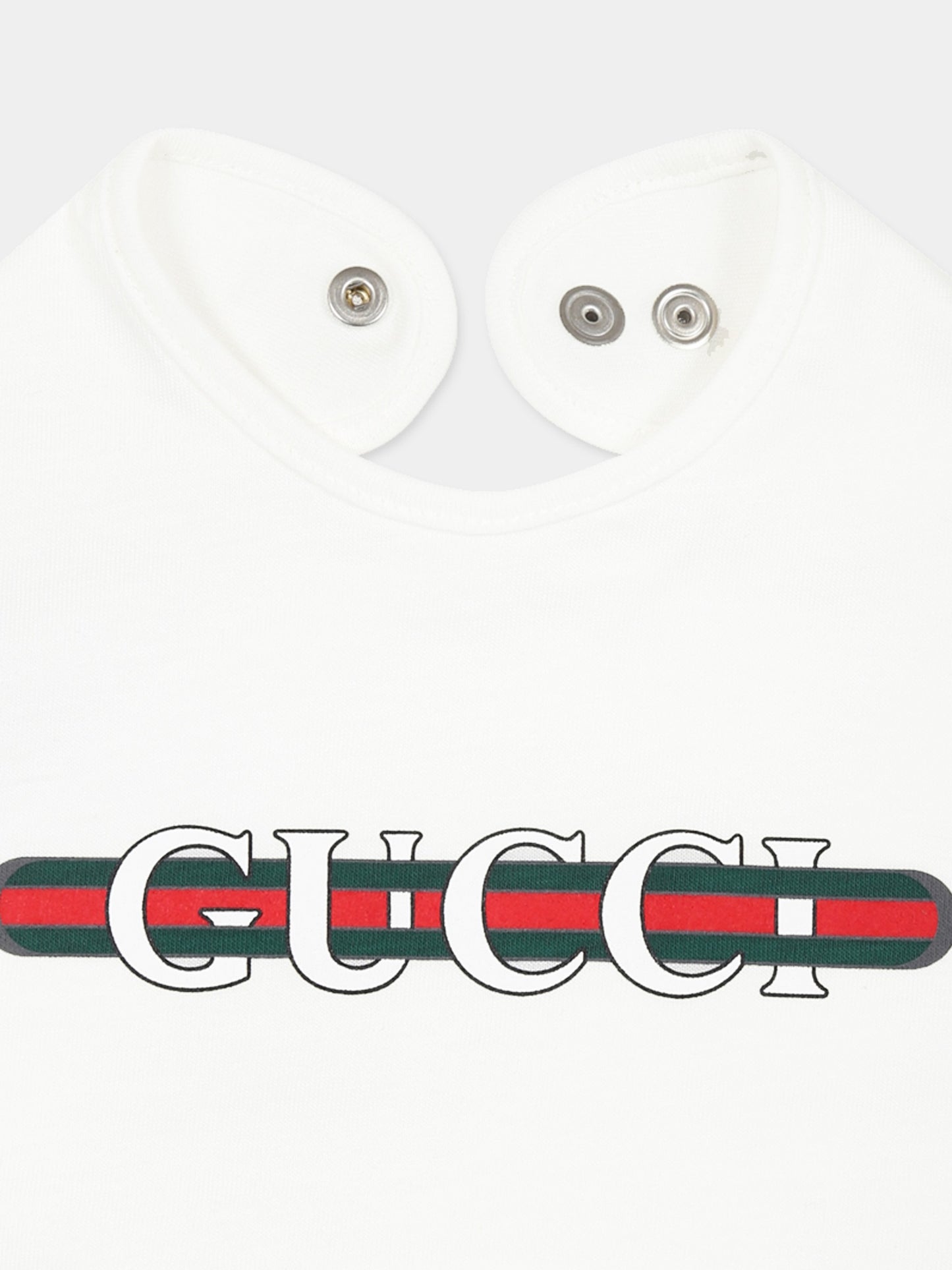 Bavaglino bianco per neonati con logo e dettaglio Web,Gucci Kids,812543 3K107 9000