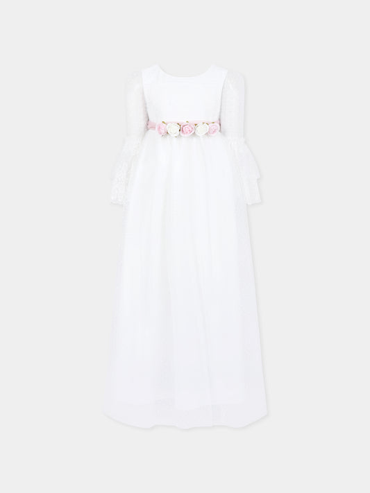 Vestito bianco per bambina con fiori,Monnalisa,71E906 5902 0001