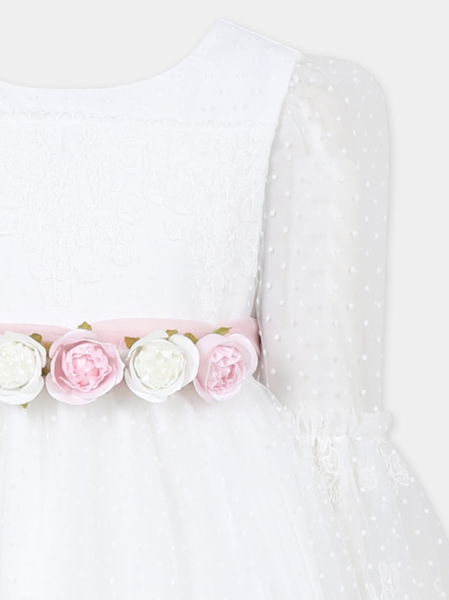 Vestito bianco per bambina con fiori,Monnalisa,71E906 5902 0001