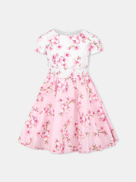 Vestito rosa per bambina con stampa floreale,Monnalisa,11E900 5604 9990