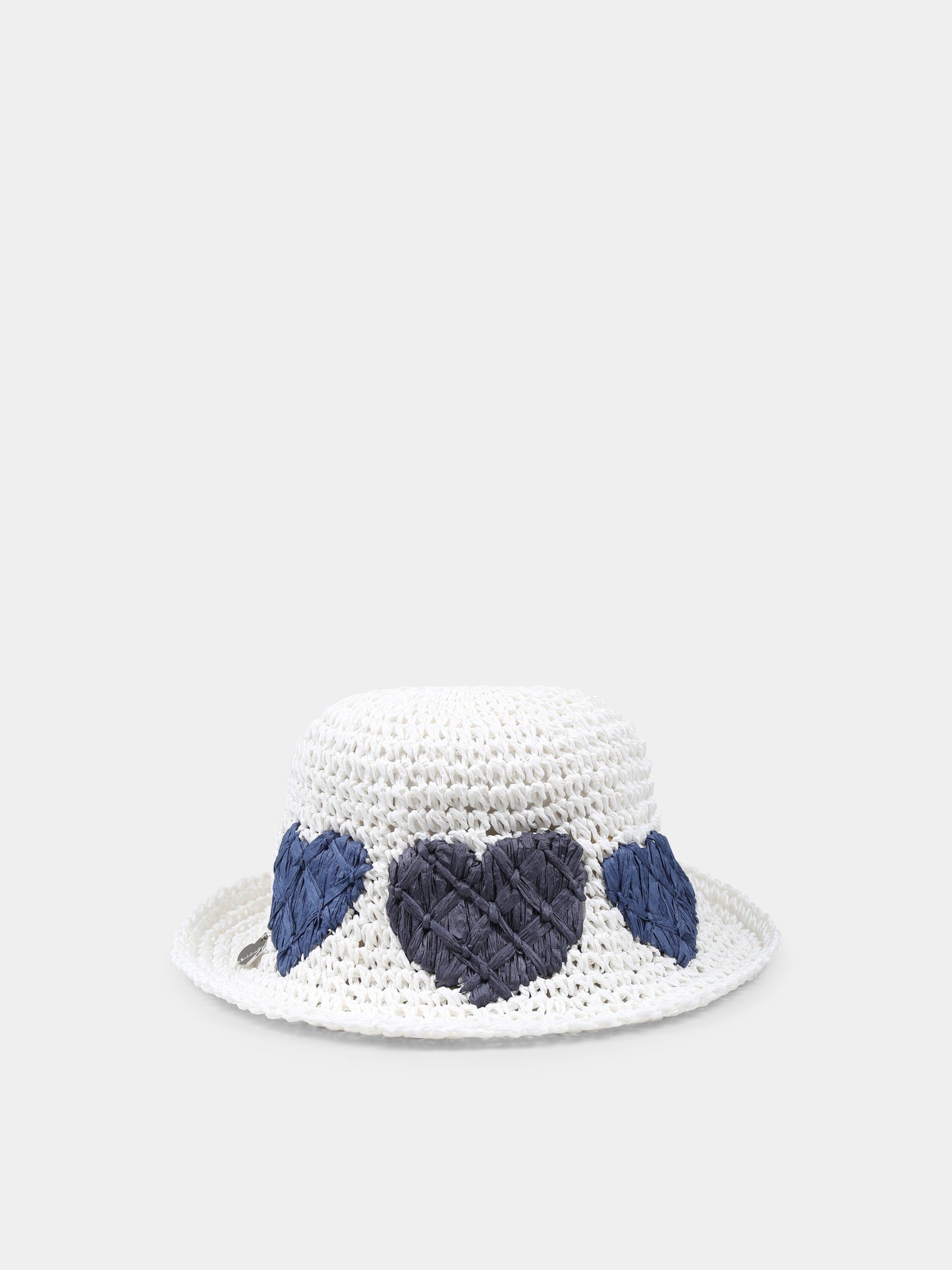 Cappello di paglia bianco per bambina con cuori,Monnalisa,19E071 5097 9956