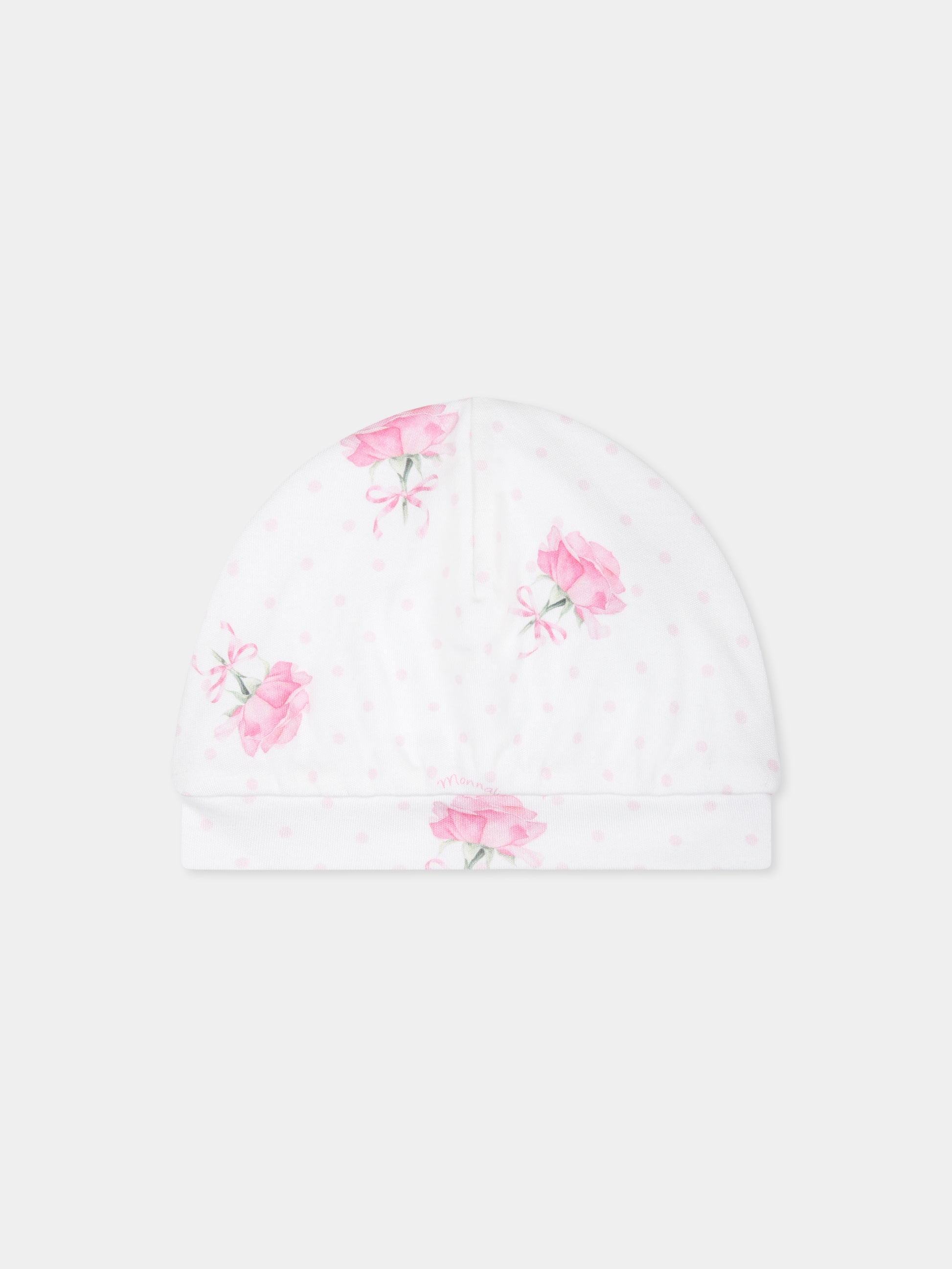 Cappello bianco per neonata con pois e rosa,Monnalisa,35E005 5007 9990