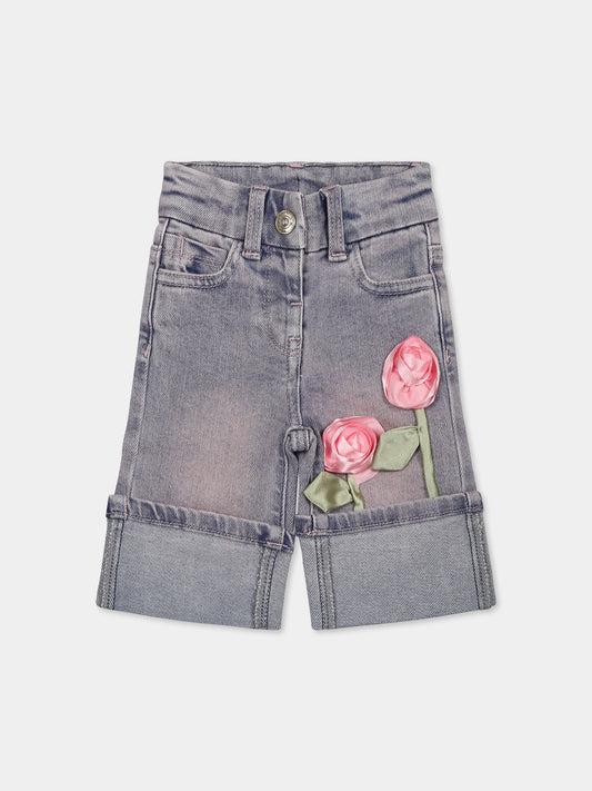 Jean denim pour bébé fille avec roses