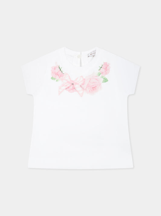 T-shirt bianca per neonata con stampa rose,Monnalisa,39E601 5015 0099
