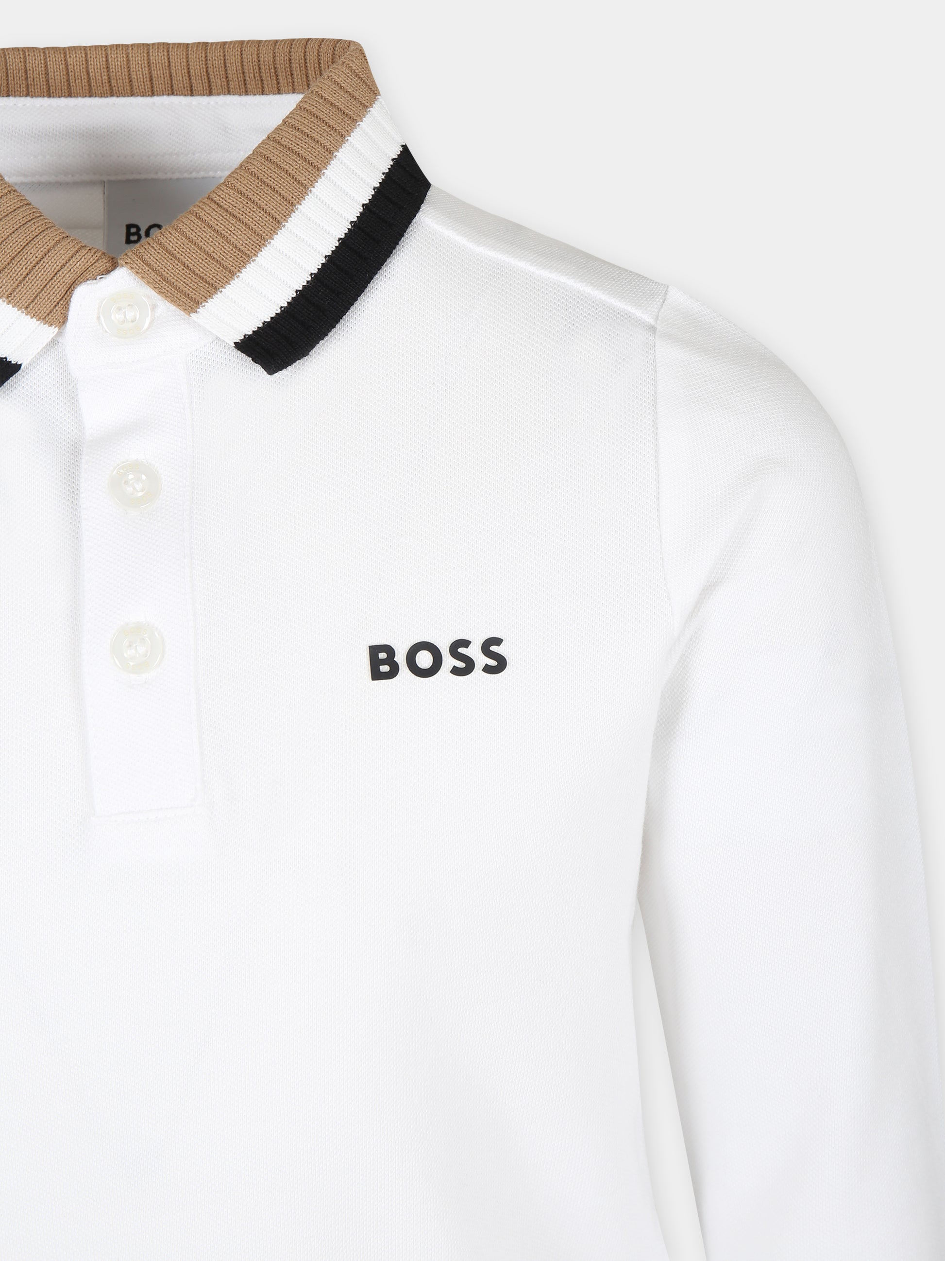 Polo bianca per bambino con logo,Boss,J25O94 10P