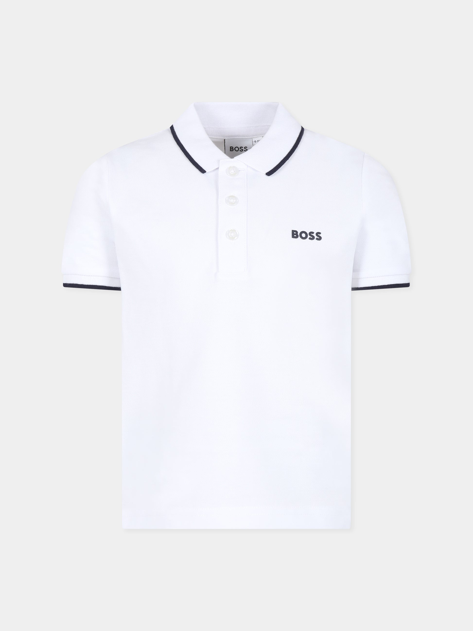 Polo bianca per bambino con logo,Boss,J25P26 10P