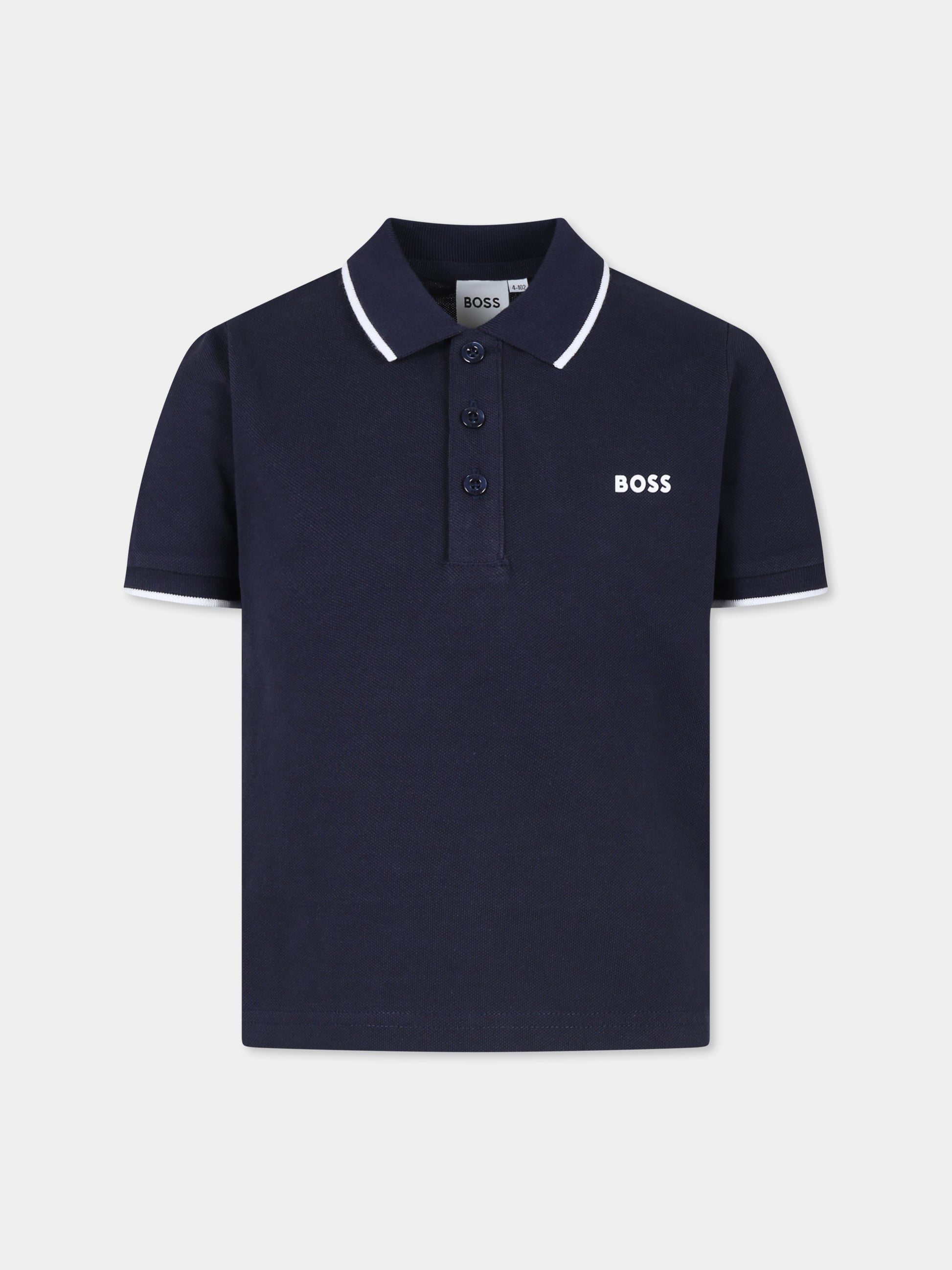 Polo blu per bambino con logo,Boss,J25P26 849