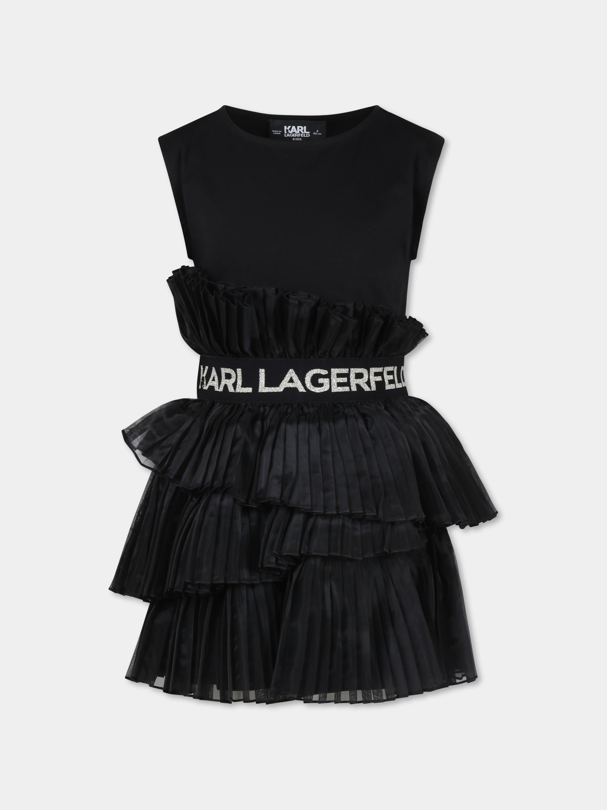 Vestito nero per bambina con logo,Karl Lagerfeld Kids,Z12260 09B