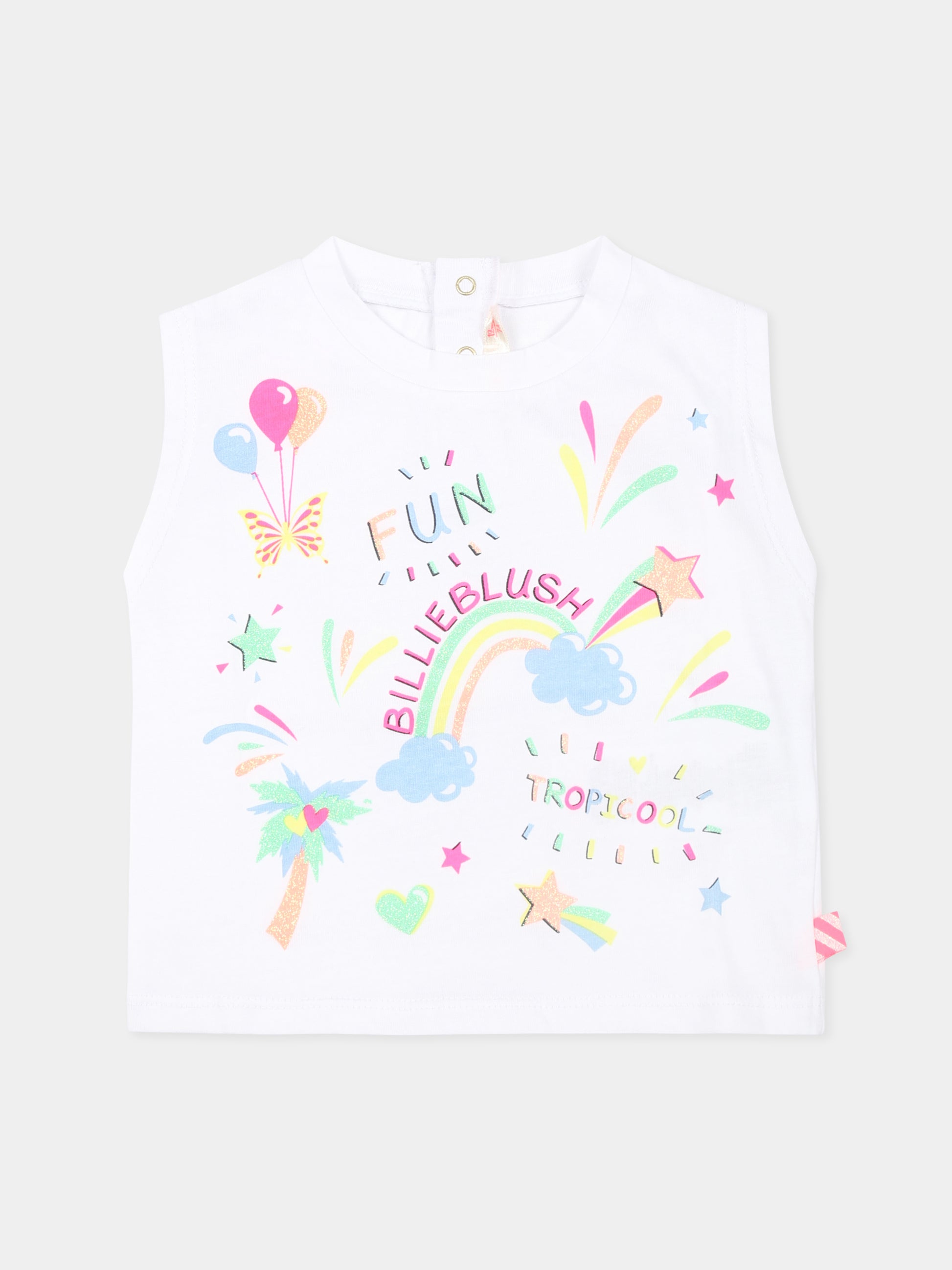 T-shirt bianca per neonata con arcobaleno e stelle,Billieblush,U05394 10P