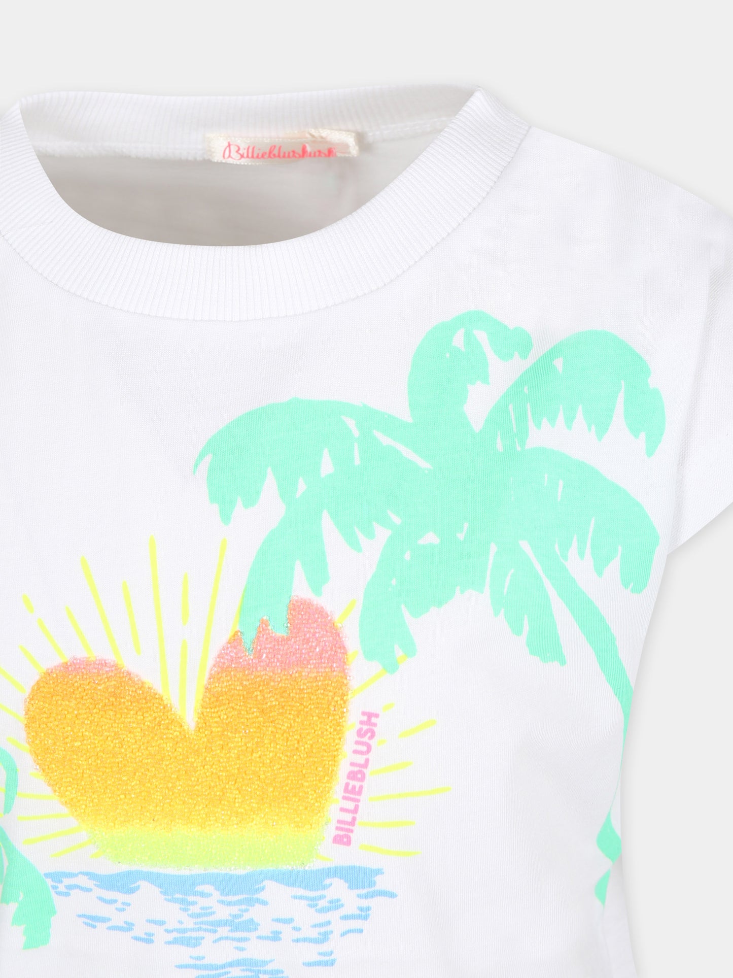 T-shirt bianca per bambina con stampa cuore e palme,Billieblush,U15B05 10P