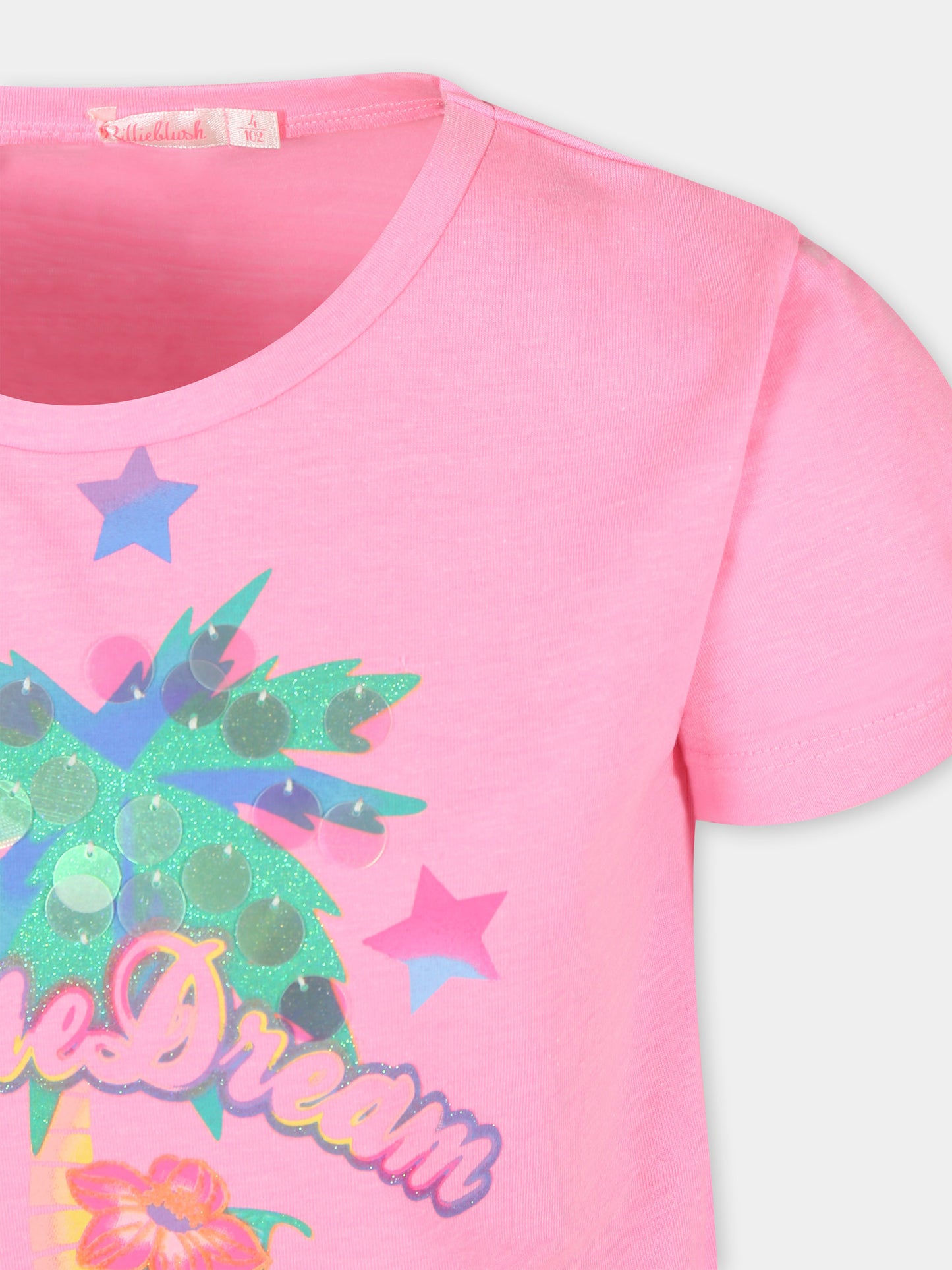 T-shirt rosa per bambina con paillettes,Billieblush,U15B14 462