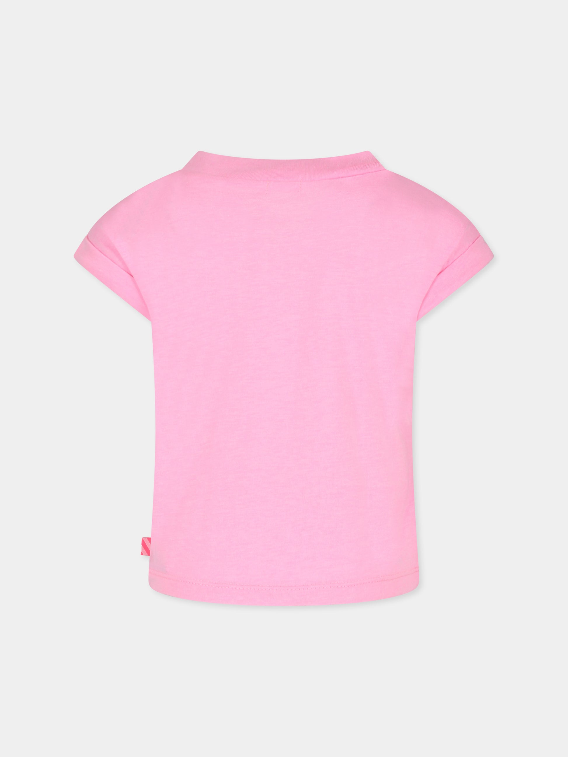 T-shirt rosa per bambina con scritta e cuori,Billieblush,U15B48 462