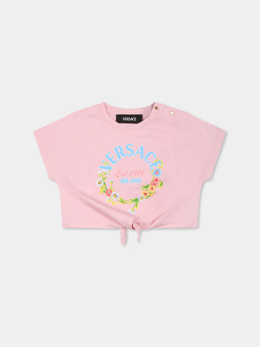 T-shirt rose pour bébé fille avec logo