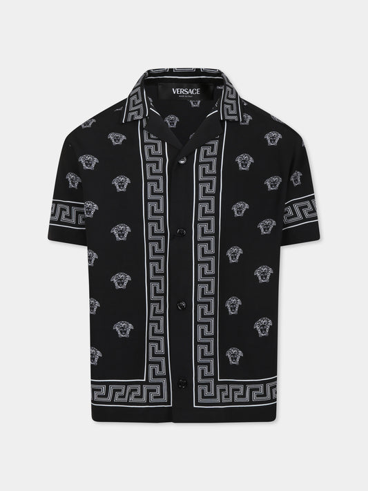 Camicia nera per bambino con stampa bandana Medusa,Versace,1018261 1A13057 5B040