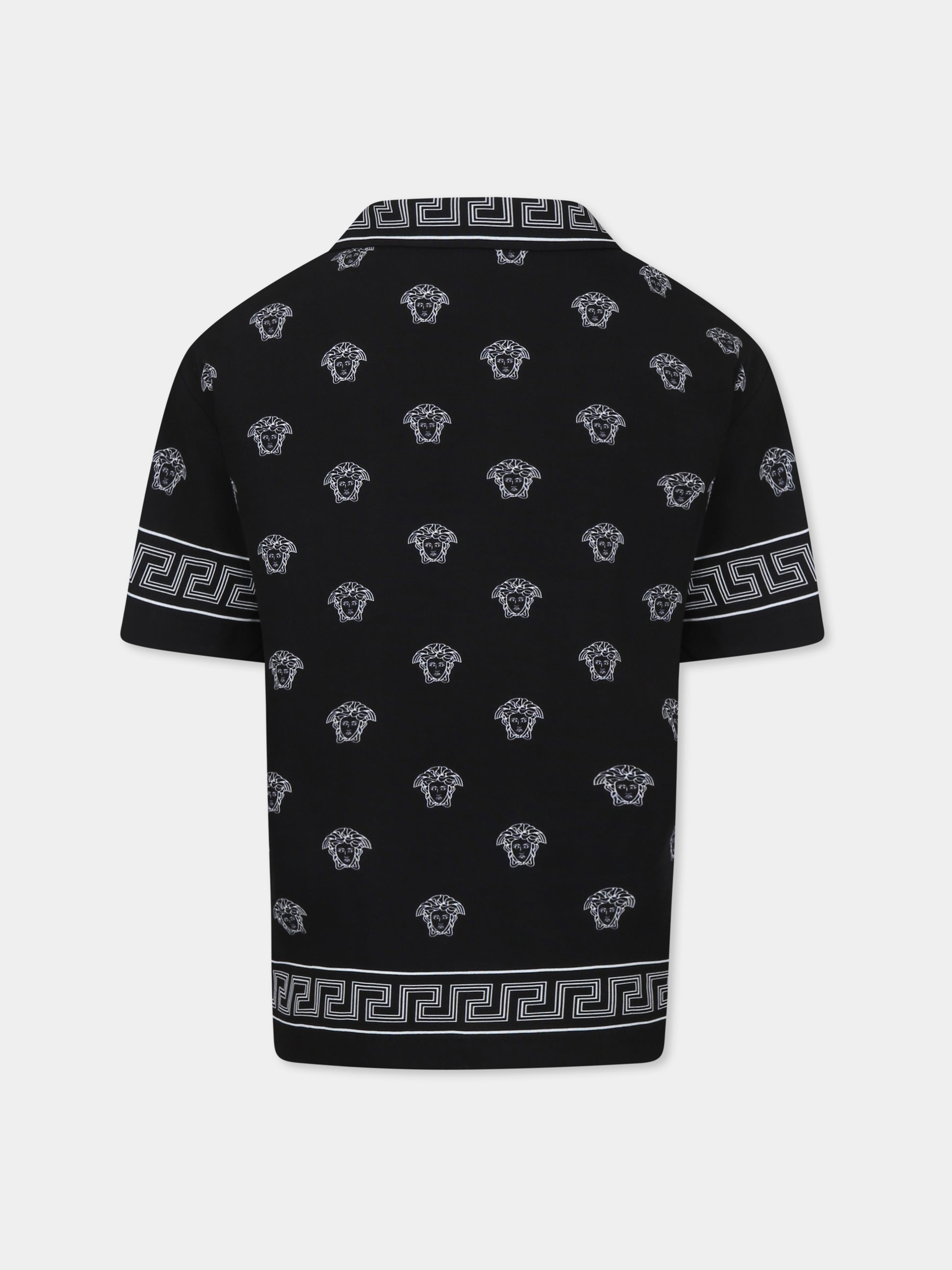 Camicia nera per bambino con stampa bandana Medusa,Versace,1018261 1A13057 5B040