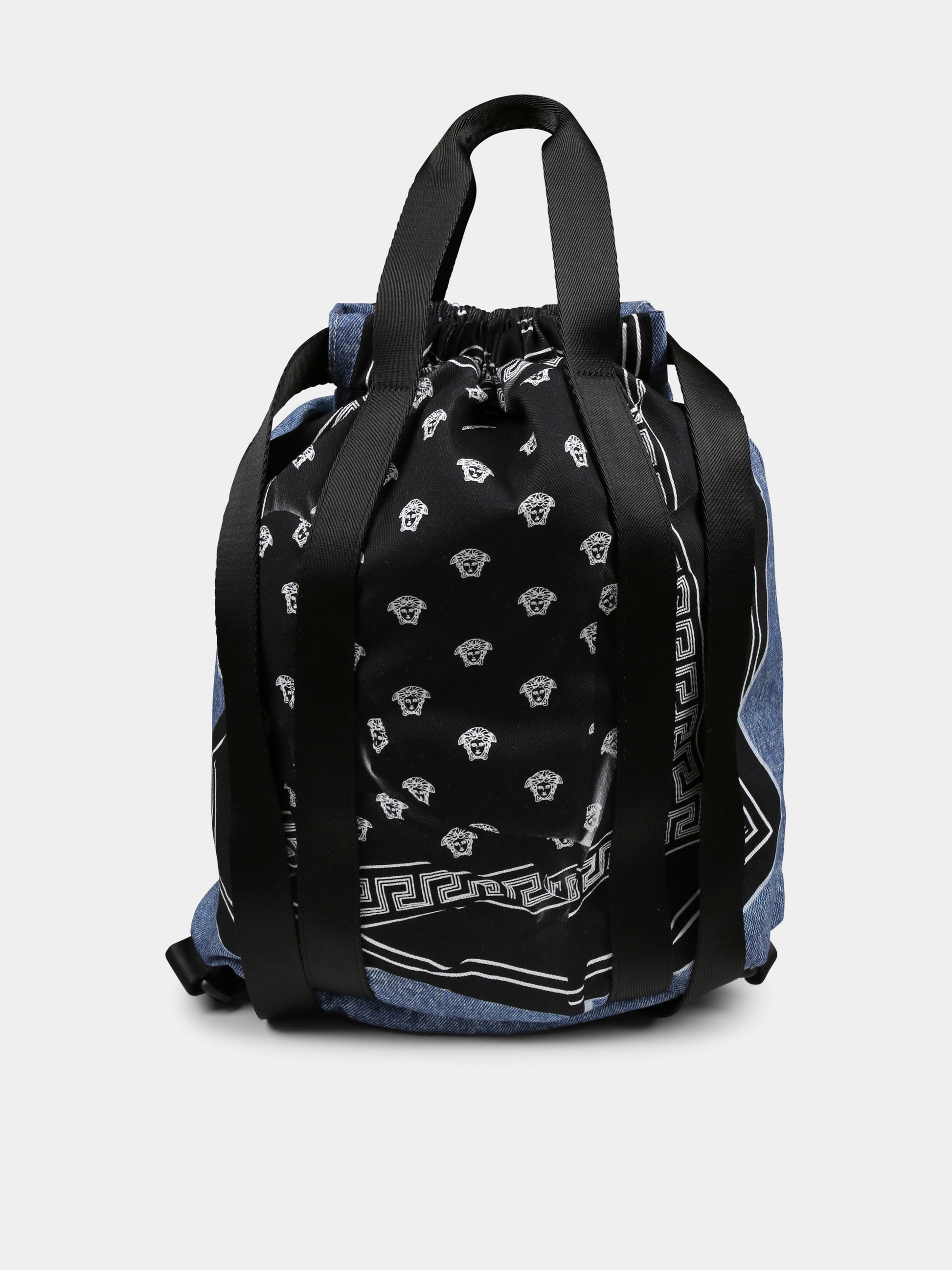Zaino denim per bambini con stampa bandana Medusa,Versace,1017913 1A12275 2UX40
