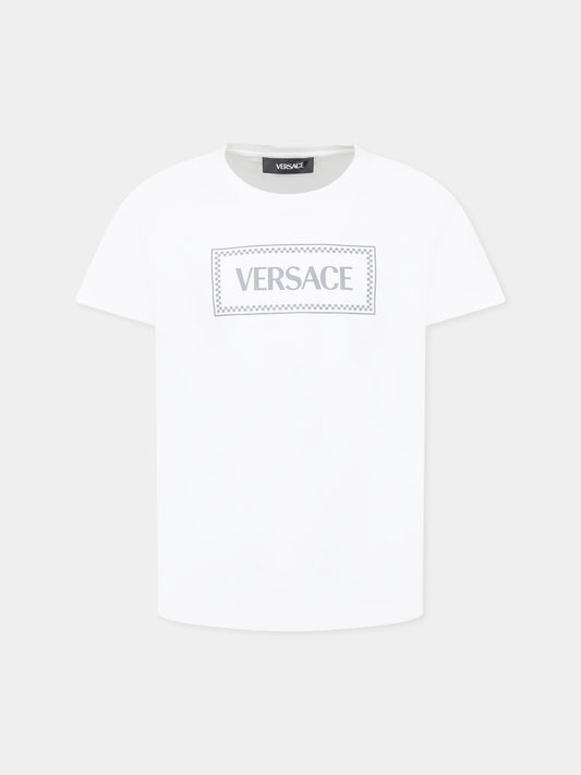 T-shirt bianca per bambini con logo,Versace,1018342 1A12976 2W450